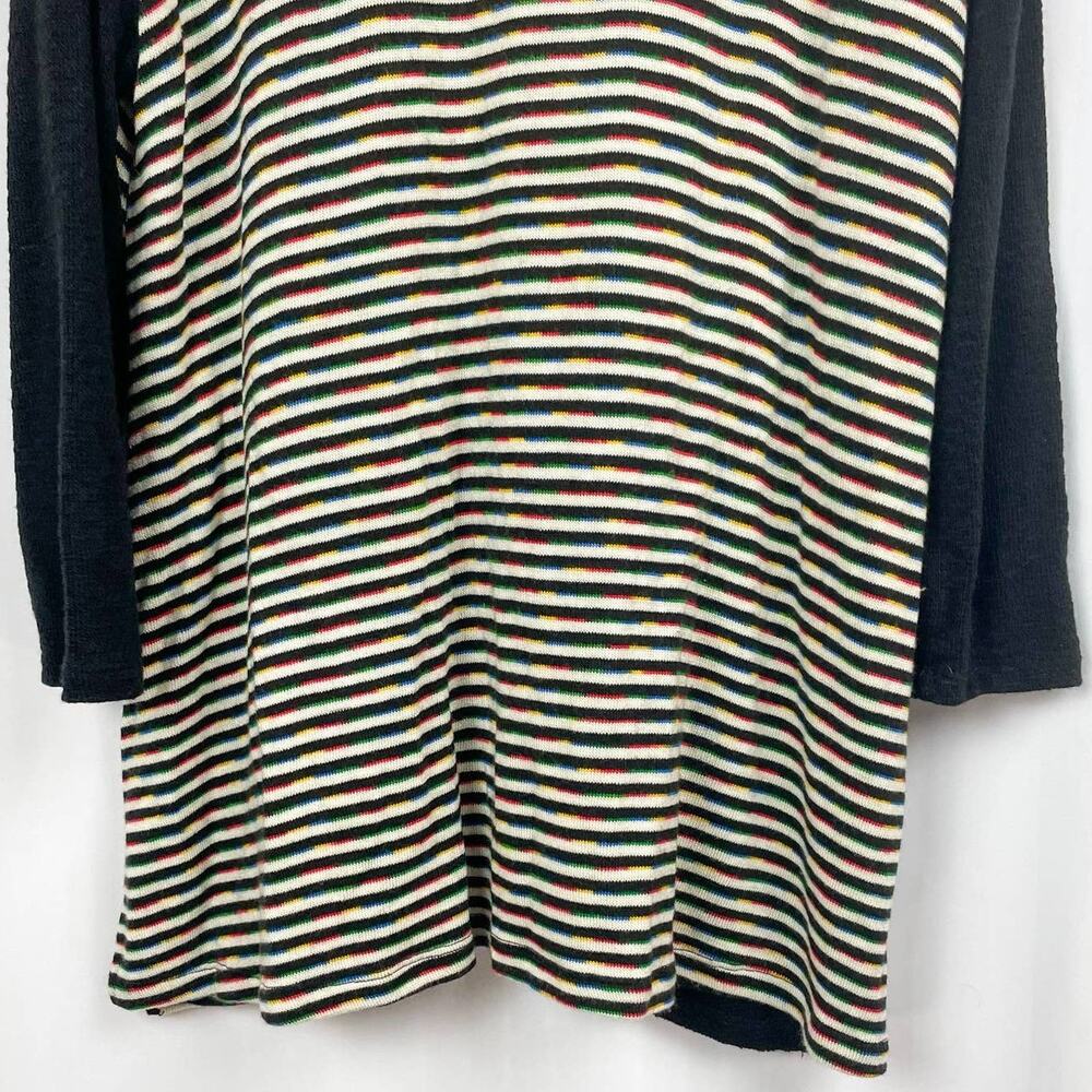 Ali Miles Tunic Sweater Size L Black Rainbow Multi Striped Cowl‎ Neck Pullover - Picture 8 of 11